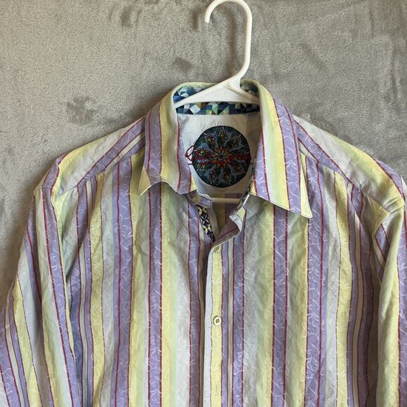 ROBERT GRAHAM Button-Up Shirt Mens M Multicolor Striped Embroidered Retro Preppy - Picture 3 of 9